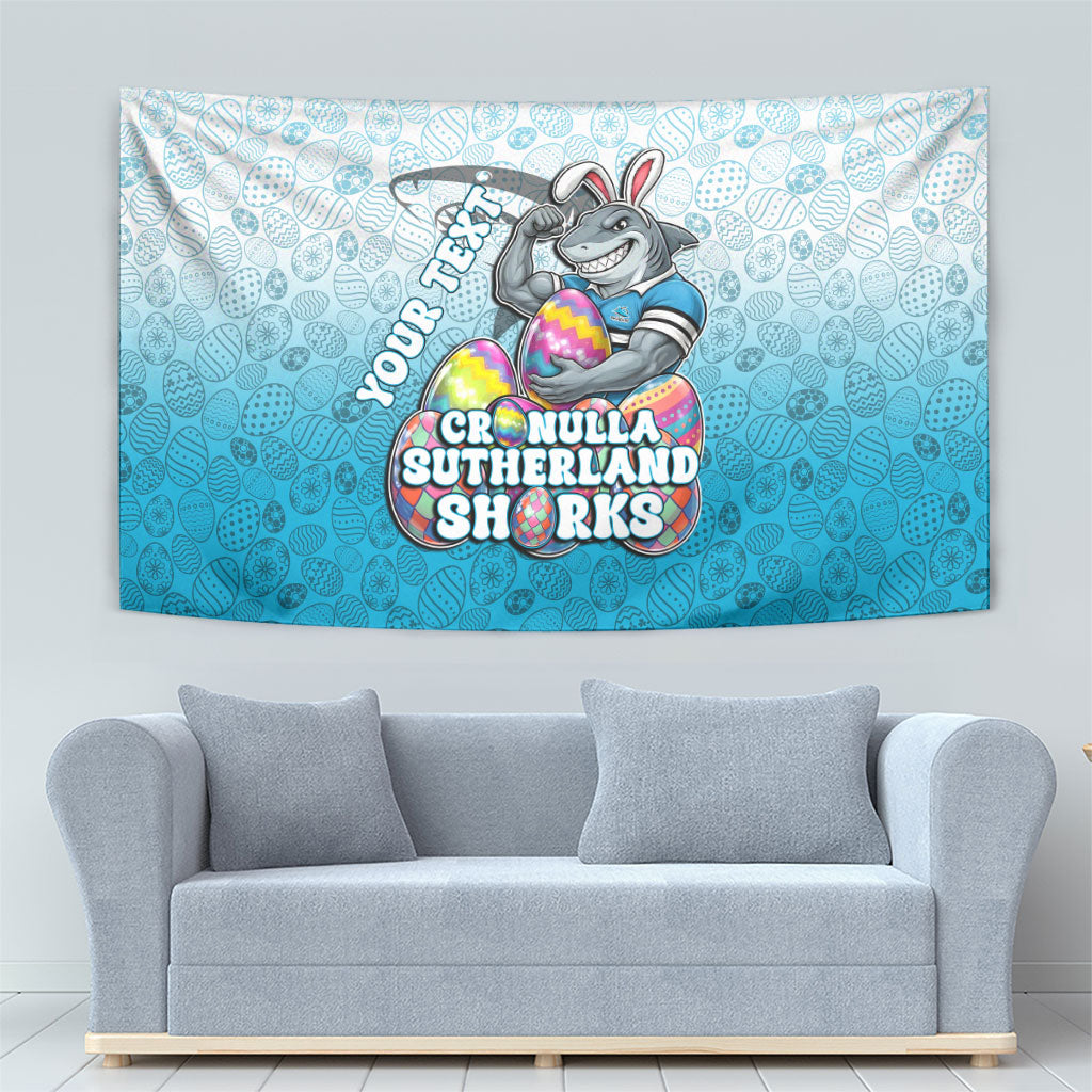 Personalized Cronulla Sutherland Sharks Tapestry Easter Mascot - Colorful Eggs Cartoon Style
