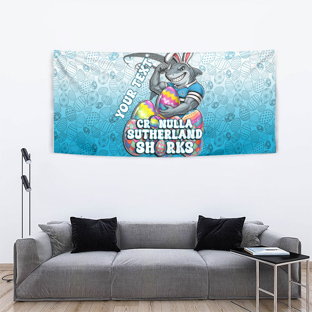 Personalized Cronulla Sutherland Sharks Tapestry Easter Mascot - Colorful Eggs Cartoon Style