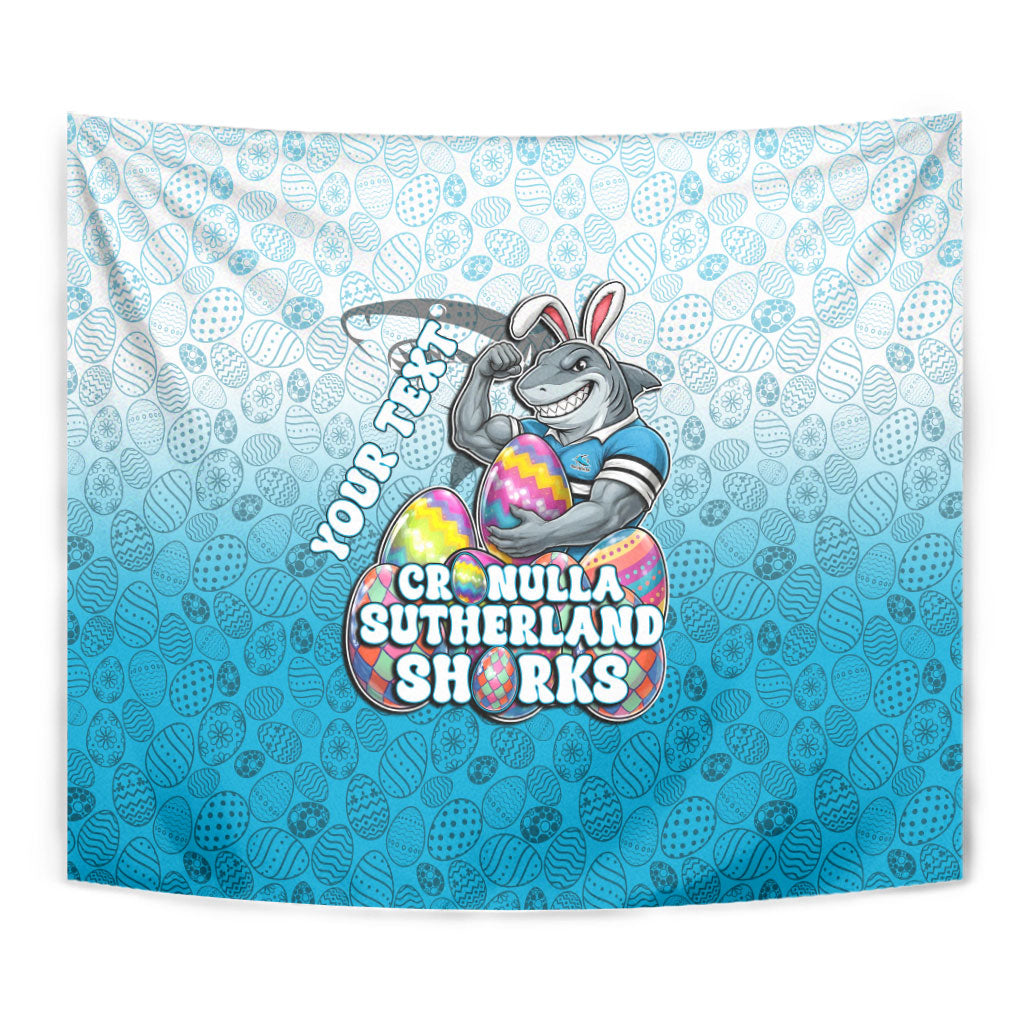 Personalized Cronulla Sutherland Sharks Tapestry Easter Mascot - Colorful Eggs Cartoon Style