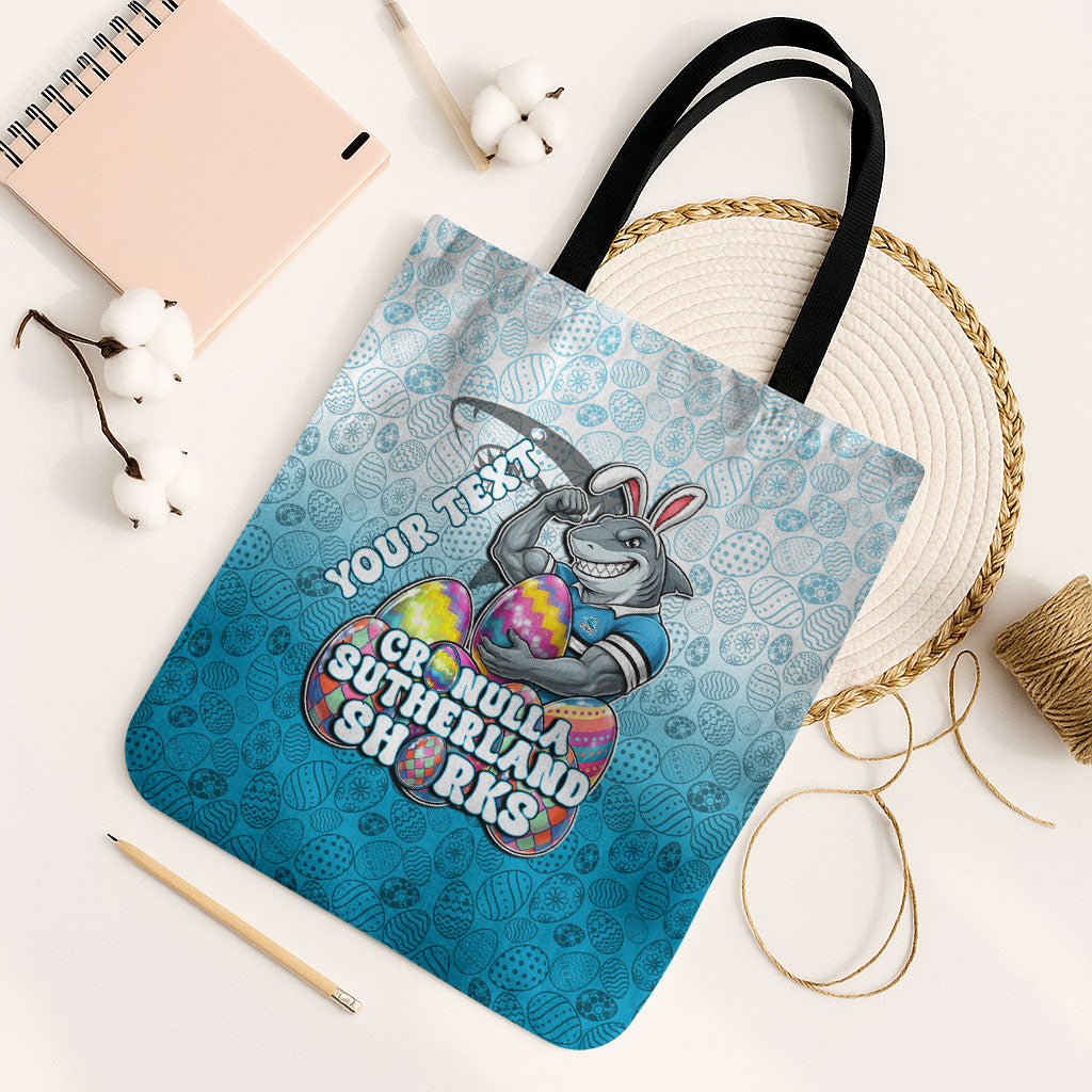Personalized Cronulla Sutherland Sharks Tote Bag Easter Mascot - Colorful Eggs Cartoon Style