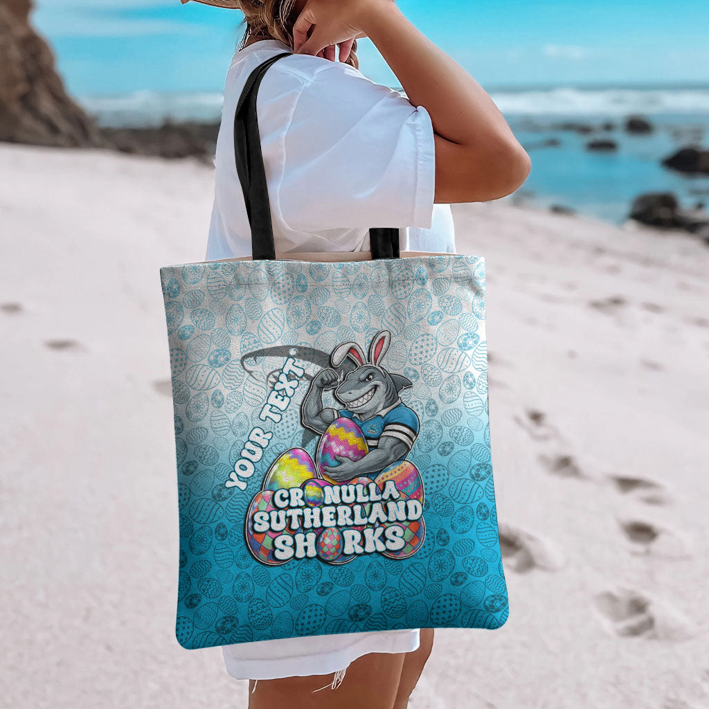 Personalized Cronulla Sutherland Sharks Tote Bag Easter Mascot - Colorful Eggs Cartoon Style