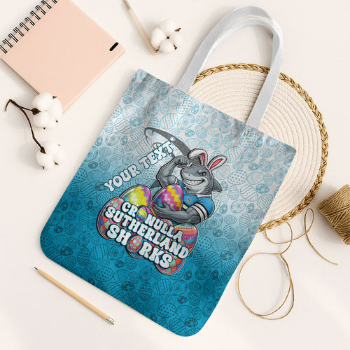 Personalized Cronulla Sutherland Sharks Tote Bag Easter Mascot - Colorful Eggs Cartoon Style