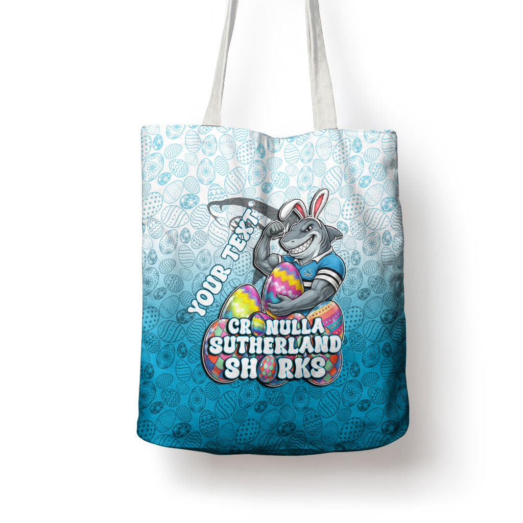 Personalized Cronulla Sutherland Sharks Tote Bag Easter Mascot - Colorful Eggs Cartoon Style