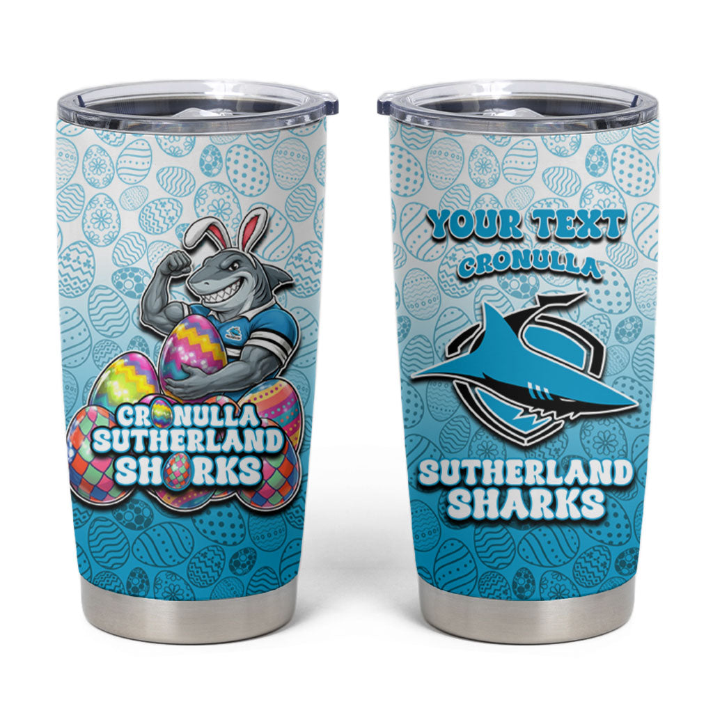 Personalized Cronulla Sutherland Sharks Tumbler Cup Easter Mascot - Colorful Eggs Cartoon Style