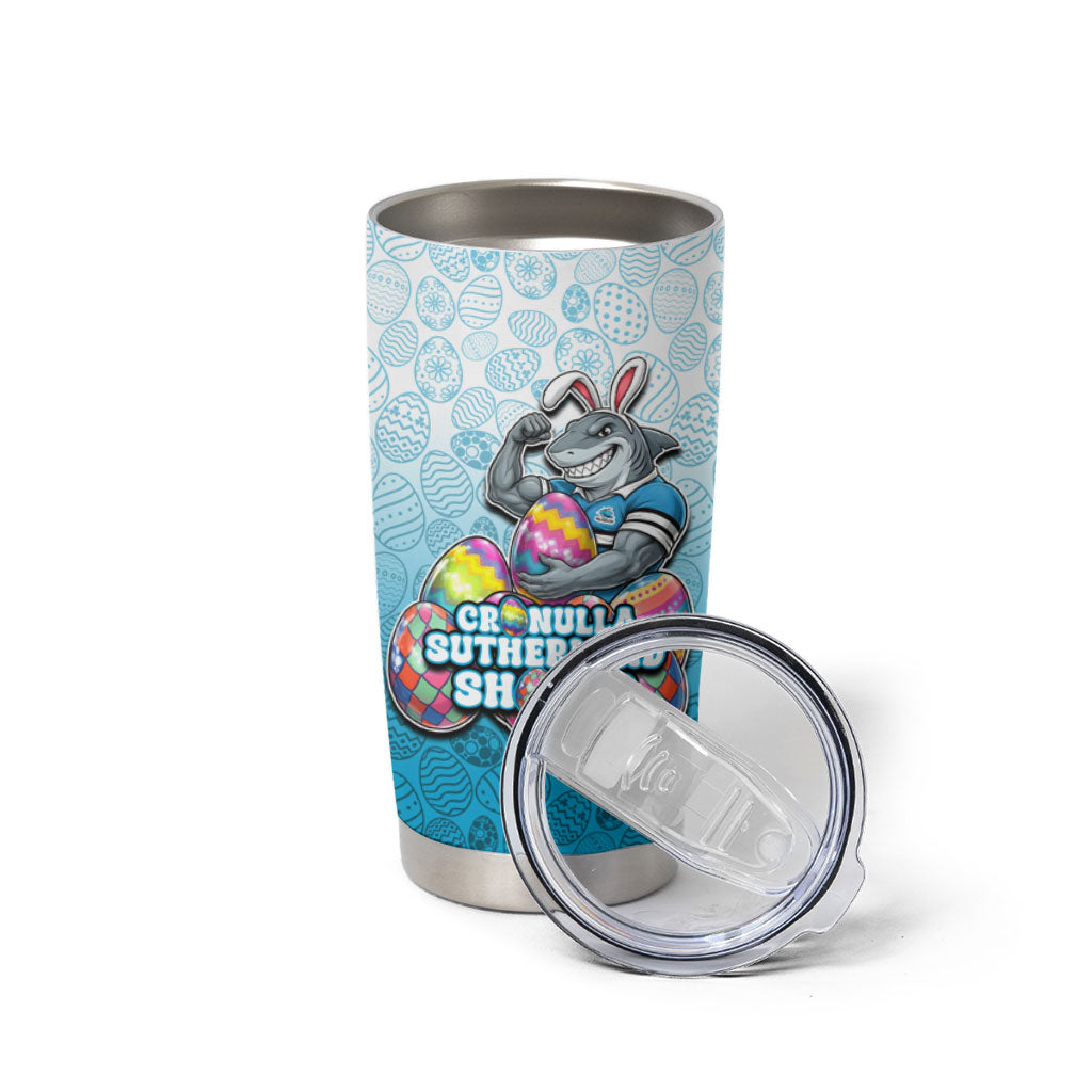 Personalized Cronulla Sutherland Sharks Tumbler Cup Easter Mascot - Colorful Eggs Cartoon Style