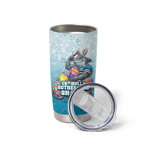 Personalized Cronulla Sutherland Sharks Tumbler Cup Easter Mascot - Colorful Eggs Cartoon Style