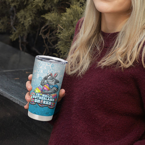 Personalized Cronulla Sutherland Sharks Tumbler Cup Easter Mascot - Colorful Eggs Cartoon Style