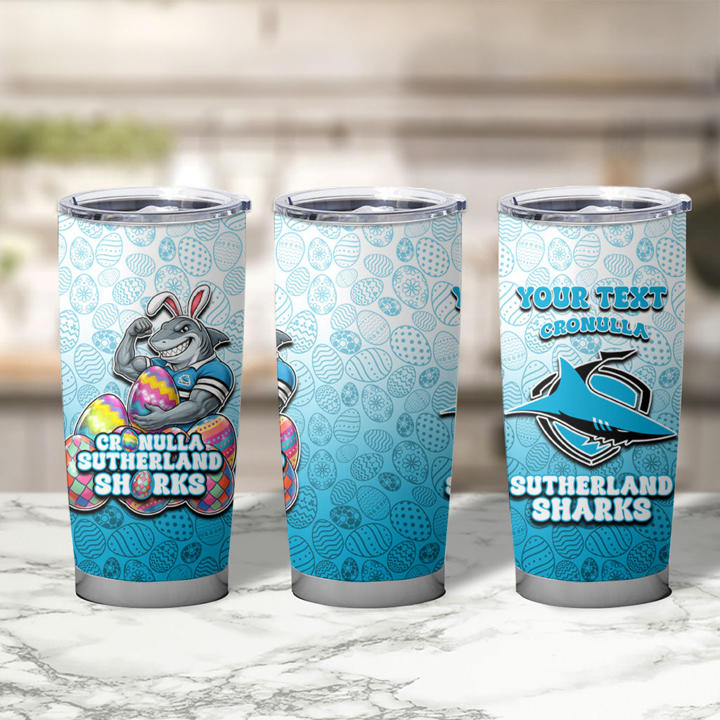 Personalized Cronulla Sutherland Sharks Tumbler Cup Easter Mascot - Colorful Eggs Cartoon Style