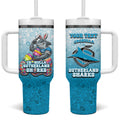 Personalized Cronulla Sutherland Sharks Tumbler With Handle Easter Mascot - Colorful Eggs Cartoon Style