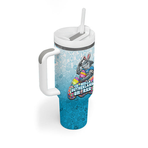 Personalized Cronulla Sutherland Sharks Tumbler With Handle Easter Mascot - Colorful Eggs Cartoon Style