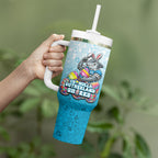 Personalized Cronulla Sutherland Sharks Tumbler With Handle Easter Mascot - Colorful Eggs Cartoon Style
