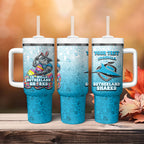 Personalized Cronulla Sutherland Sharks Tumbler With Handle Easter Mascot - Colorful Eggs Cartoon Style