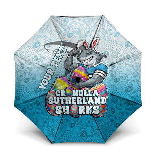 Personalized Cronulla Sutherland Sharks Umbrella Easter Mascot - Colorful Eggs Cartoon Style