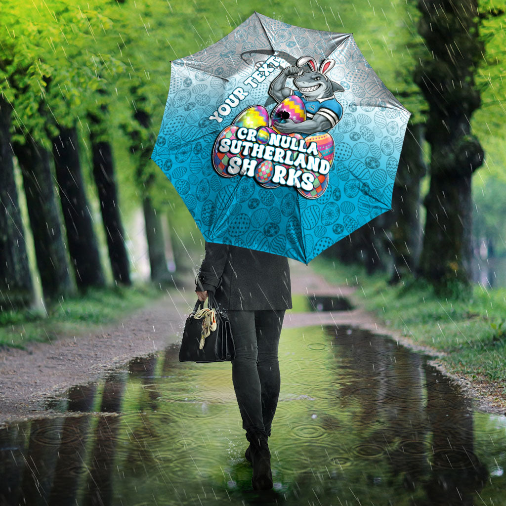 Personalized Cronulla Sutherland Sharks Umbrella Easter Mascot - Colorful Eggs Cartoon Style
