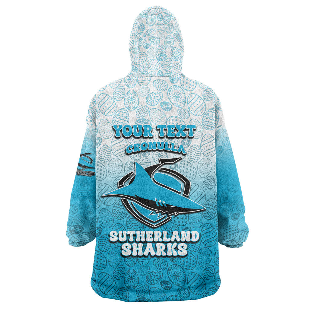 Personalized Cronulla Sutherland Sharks Wearable Blanket Hoodie Easter Mascot - Colorful Eggs Cartoon Style
