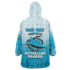 Personalized Cronulla Sutherland Sharks Wearable Blanket Hoodie Easter Mascot - Colorful Eggs Cartoon Style