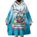 Personalized Cronulla Sutherland Sharks Wearable Blanket Hoodie Easter Mascot - Colorful Eggs Cartoon Style