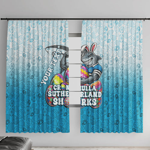 Personalized Cronulla Sutherland Sharks Window Curtain Easter Mascot - Colorful Eggs Cartoon Style