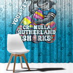 Personalized Cronulla Sutherland Sharks Window Curtain Easter Mascot - Colorful Eggs Cartoon Style