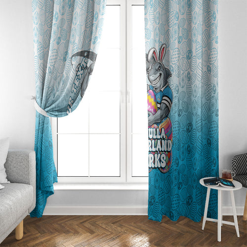 Personalized Cronulla Sutherland Sharks Window Curtain Easter Mascot - Colorful Eggs Cartoon Style