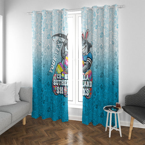 Personalized Cronulla Sutherland Sharks Window Curtain Easter Mascot - Colorful Eggs Cartoon Style