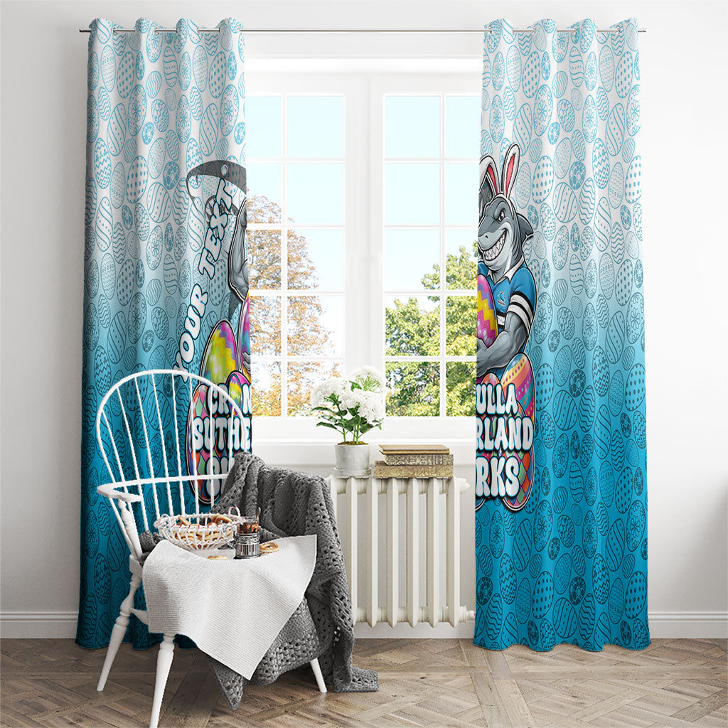 Personalized Cronulla Sutherland Sharks Window Curtain Easter Mascot - Colorful Eggs Cartoon Style