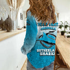 Personalized Cronulla Sutherland Sharks Women Casual Shirt Easter Mascot - Colorful Eggs Cartoon Style