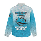 Personalized Cronulla Sutherland Sharks Women Casual Shirt Easter Mascot - Colorful Eggs Cartoon Style