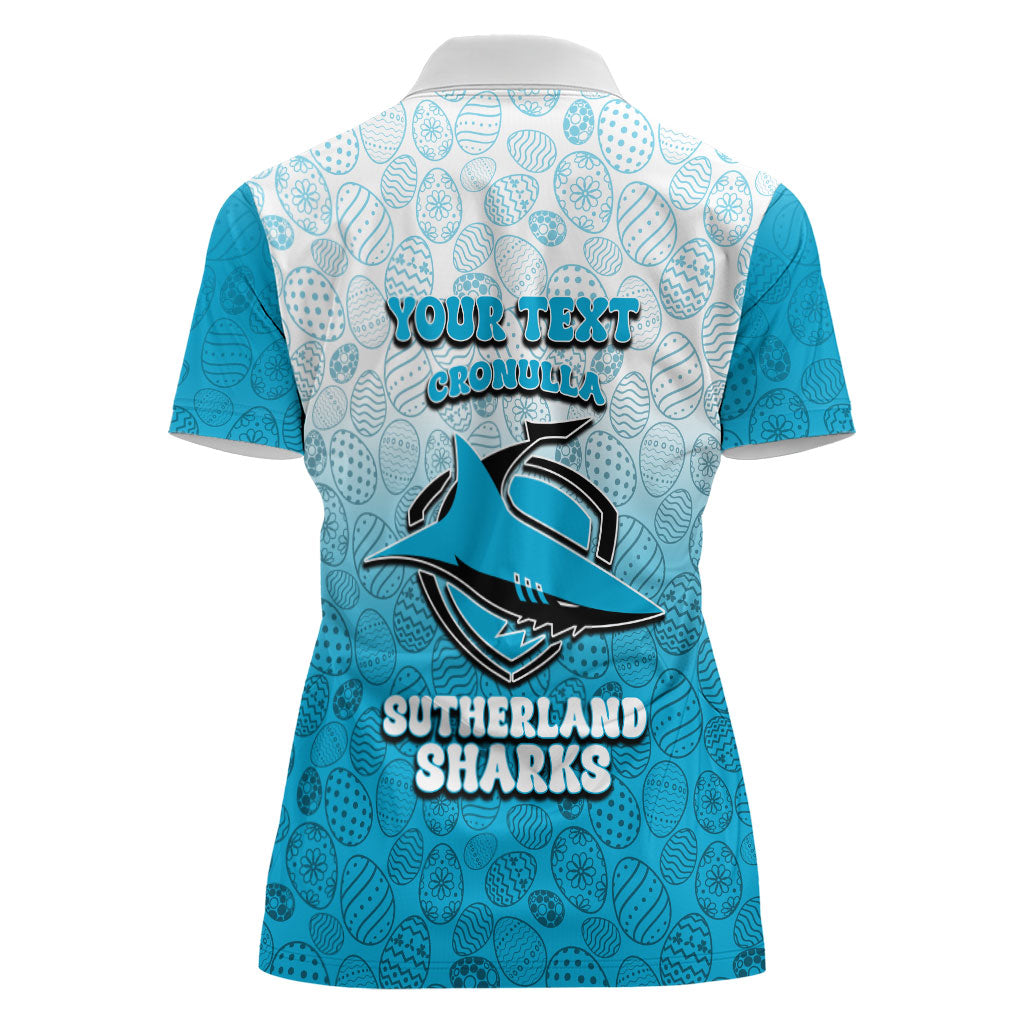 Personalized Cronulla Sutherland Sharks Women Polo Shirt Easter Mascot - Colorful Eggs Cartoon Style