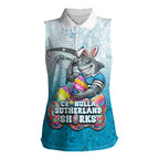 Personalized Cronulla Sutherland Sharks Women Sleeveless Polo Shirt Easter Mascot - Colorful Eggs Cartoon Style