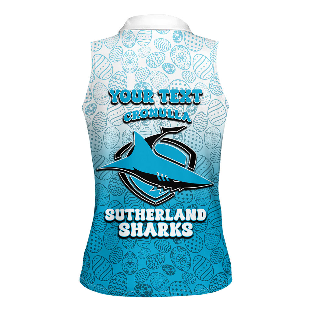 Personalized Cronulla Sutherland Sharks Women Sleeveless Polo Shirt Easter Mascot - Colorful Eggs Cartoon Style