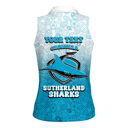 Personalized Cronulla Sutherland Sharks Women Sleeveless Polo Shirt Easter Mascot - Colorful Eggs Cartoon Style