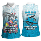 Personalized Cronulla Sutherland Sharks Women Sleeveless Polo Shirt Easter Mascot - Colorful Eggs Cartoon Style