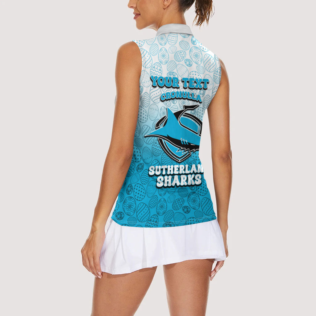 Personalized Cronulla Sutherland Sharks Women Sleeveless Polo Shirt Easter Mascot - Colorful Eggs Cartoon Style
