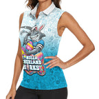 Personalized Cronulla Sutherland Sharks Women Sleeveless Polo Shirt Easter Mascot - Colorful Eggs Cartoon Style