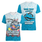 Personalized Cronulla Sutherland Sharks Women V-Neck T-Shirt Easter Mascot - Colorful Eggs Cartoon Style