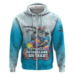 Personalized Cronulla Sutherland Sharks Zip Hoodie Easter Mascot - Colorful Eggs Cartoon Style