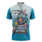 Personalized Cronulla Sutherland Sharks Zipper Polo Shirt Easter Mascot - Colorful Eggs Cartoon Style