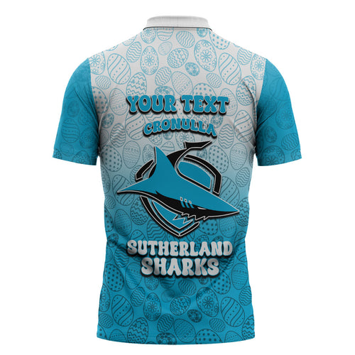 Personalized Cronulla Sutherland Sharks Zipper Polo Shirt Easter Mascot - Colorful Eggs Cartoon Style