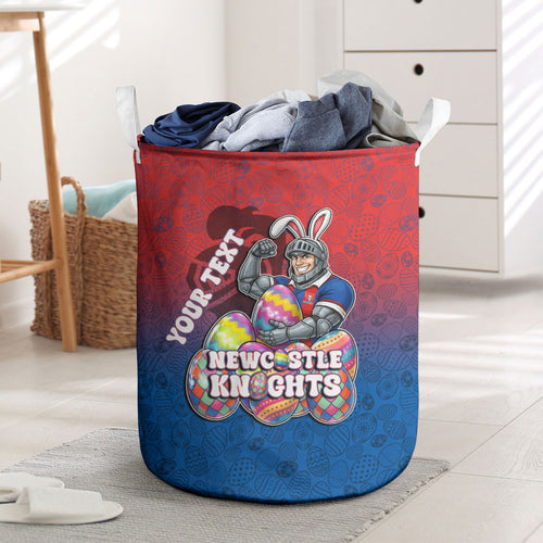Personalized Newcastle Knights Laundry Basket Easter Mascot - Colorful Eggs Cartoon Style