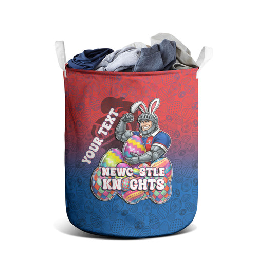 Personalized Newcastle Knights Laundry Basket Easter Mascot - Colorful Eggs Cartoon Style
