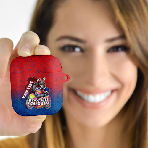 Personalized Newcastle Knights AirPods Case Easter Mascot - Colorful Eggs Cartoon Style