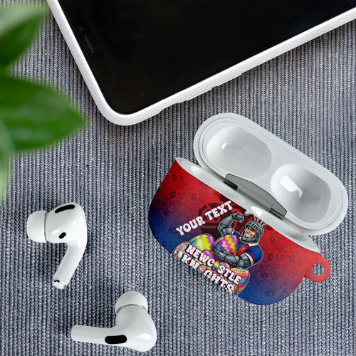 Personalized Newcastle Knights AirPods Case Easter Mascot - Colorful Eggs Cartoon Style