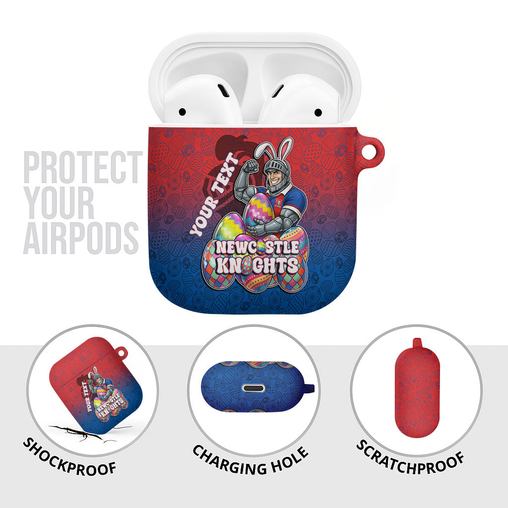 Personalized Newcastle Knights AirPods Case Easter Mascot - Colorful Eggs Cartoon Style