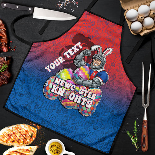 Personalized Newcastle Knights Apron Easter Mascot - Colorful Eggs Cartoon Style