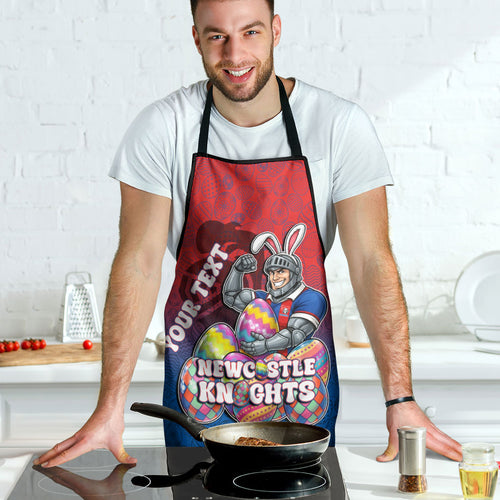 Personalized Newcastle Knights Apron Easter Mascot - Colorful Eggs Cartoon Style