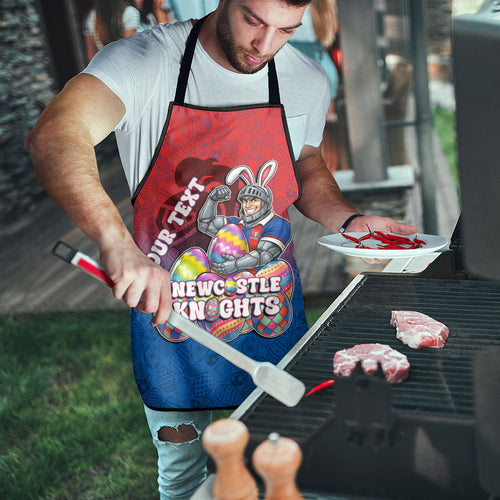 Personalized Newcastle Knights Apron Easter Mascot - Colorful Eggs Cartoon Style