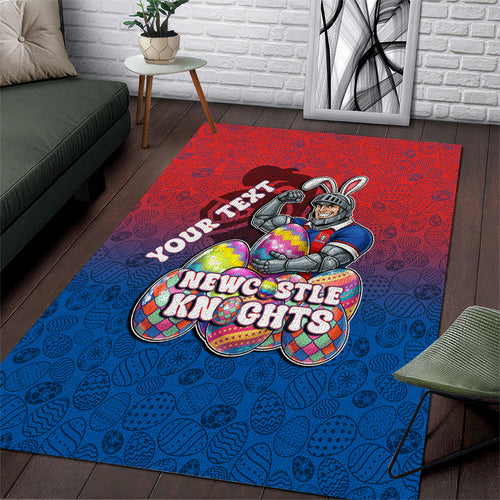 Personalized Newcastle Knights Area Rug Easter Mascot - Colorful Eggs Cartoon Style