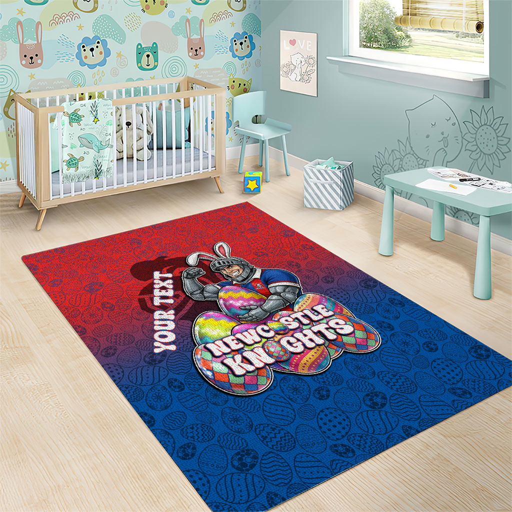 Personalized Newcastle Knights Area Rug Easter Mascot - Colorful Eggs Cartoon Style