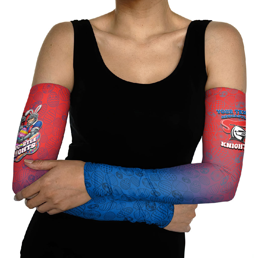 Personalized Newcastle Knights Arm Sleeves Easter Mascot - Colorful Eggs Cartoon Style